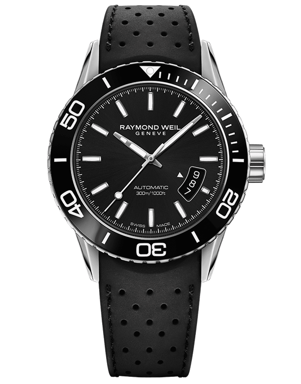 Men's Steel Black Rubber Strap Diver Raymond Weil Watch