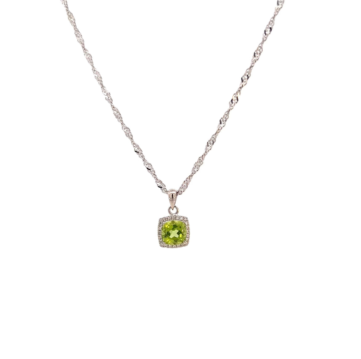 Peridot Pendant with Diamond Halo