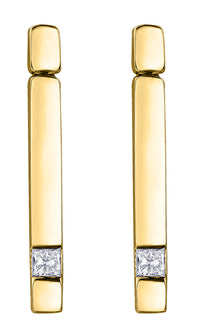 Diamond Yellow Gold Bar Earrings