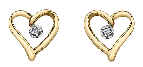 Heart Diamond Yellow Gold Earrings