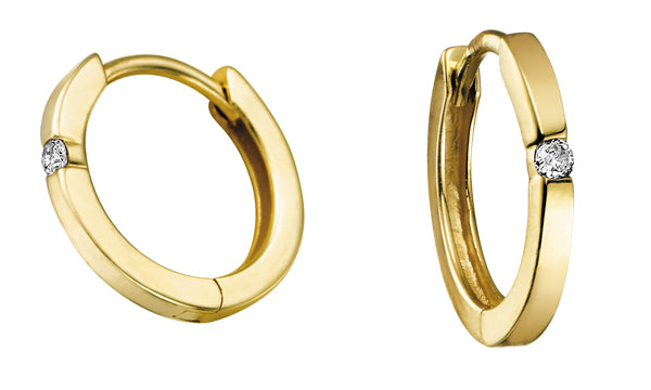 Diamond Yellow Gold Small Hoop Earrings