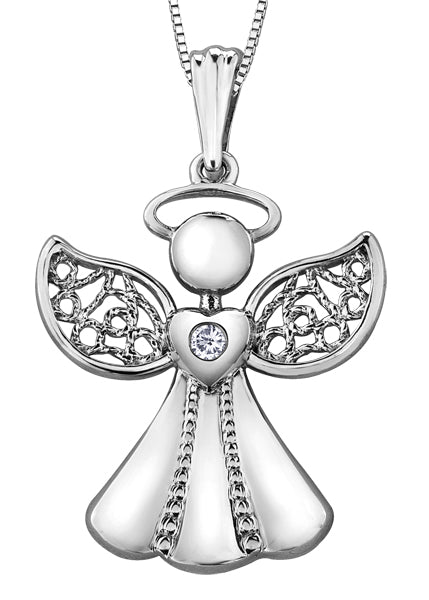 White Gold and Diamond Angel Necklace