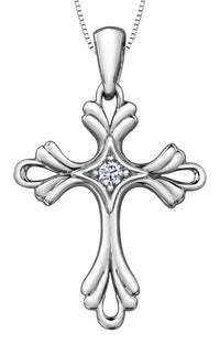 White Gold Diamond Cross Pendant Necklace