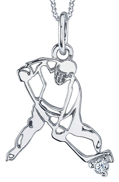 White Gold Hockey Player Diamond Pendant Necklace