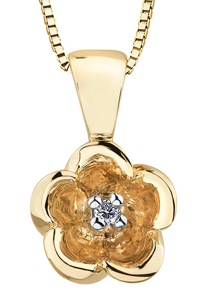 Yellow Gold Diamond Flower Pendant Necklace