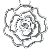 Diamond Silver Rose Pendant Necklace