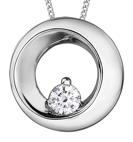 White Gold Diamond Circle Pendant Necklace