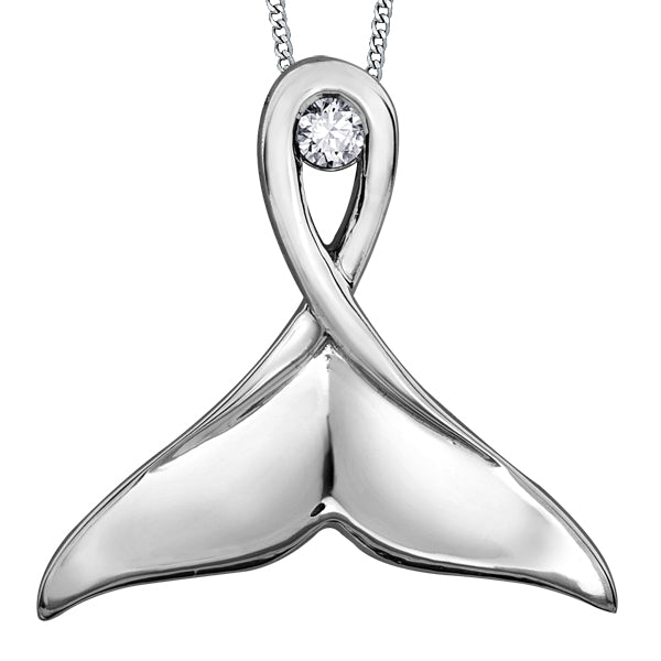 White Gold Whale Tail Pendant Necklace